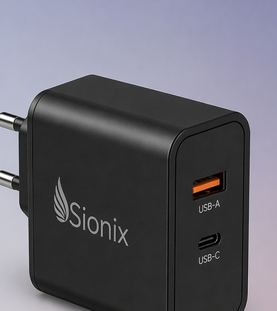 SIONIX 65W GaN A+C charger in black