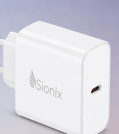 SIONIX 65W PD Full Protocol Charger, single USB-C port, white